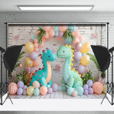 Lofaris Retro Brick Wall Dinosaur Doll Cake Smash Backdrop